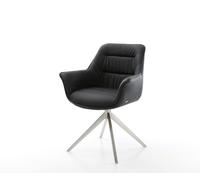 Chaise-pivotante Kaira-Flex cuir de vache noir pied croisé large acier inoxydable brossé pivotement sur 360° fonction bascule