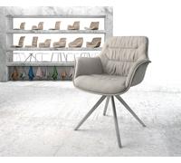 Chaise-pivotante Kaira-Flex rayures gris clair pied croisé angulaire acier inoxydable brossé pivotement sur 180°