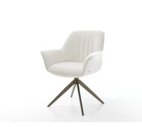 Chaise-pivotante Keila-Flex avec accoudoirs bouclé doux beige pied croisé large aspect titane pivotement sur 360° fonction bascule