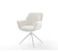 Chaise-pivotante Keila-Flex avec accoudoirs bouclé doux beige pied croisé large blanc pivotement sur 360° fonction bascule