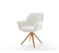 Chaise-pivotante Keila-Flex avec accoudoirs bouclé doux beige pied en bois angulaire naturel pivotement sur 180°