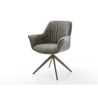 Chaise-pivotante Keila-Flex avec accoudoirs bouclé doux couleur boue pied croisé large aspect titane pivotement sur 360° fonction bascule