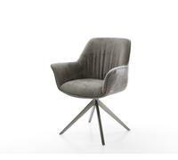 Chaise-pivotante Keila-Flex avec accoudoirs bouclé doux couleur boue pied croisé large grafiete pivotement sur 360° fonction bascule