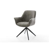 Chaise-pivotante Keila-Flex avec accoudoirs bouclé doux couleur boue pied croisé large noir pivotement sur 360° fonction bascule