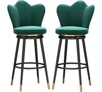 Chaise pivotante Les pivotants Forme de pétale Back Kitchen Island Comptoir Hauteur tabourets avec Repose-Pieds Jambes en métal Noir pour Pub Home Bar Dining Room (Green-2PS, 75 cm)