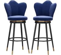 Chaise pivotante Les pivotants Une Forme de pétale Back Kitchen Island Comptoir Hauteur tabourets avec Repose-Pieds Jambes en métal Noir pour Pub Home Bar Dining Room (Blue-2PS, 75 cm)