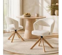 Chaise pivotante lot de 2 tissu structuré blanc crème bois dossier arrondi 360° silencieux 81 5 cm JOINERY