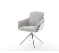 Chaise-pivotante Luan-Flex avec accoudoirs chenille gris argenté pied croisé large acier inoxydable brossé pivotement sur 360° fonction bascule