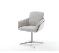 Chaise-pivotante Luan-Flex avec accoudoirs chenille gris argenté pied de chaise 4 branches acier inoxydable brossé pivotement sur 360°
