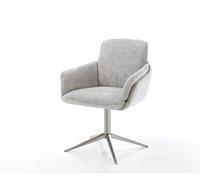 Chaise-pivotante Luan-Flex avec accoudoirs chenille gris argenté pied de chaise 4 branches acier inoxydable brossé pivotement sur 360° fonction bascule