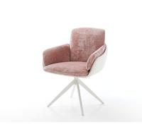 Chaise-pivotante Luan-Flex avec accoudoirs tissu mixte cuir de vache blanc-rose pied croisé large blanc pivotement sur 360° fonction bascule