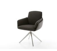Chaise-pivotante Luan-Flex avec accoudoirs tissu mixte noir pied croisé large acier inoxydable brossé pivotement sur 360° fonction bascule