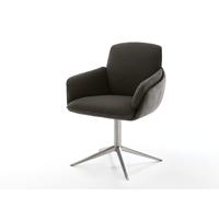 Chaise-pivotante Luan-Flex avec accoudoirs tissu mixte noir pied de chaise 4 branches acier inoxydable brossé pivotement sur 360° fonction bascule