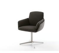 Chaise-pivotante Luan-Flex avec accoudoirs tissu mixte noir pied de chaise 4 branches acier inoxydable brossé pivotement sur 360°