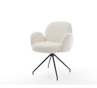 Chaise-pivotante Nube-Flex avec accoudoirs bouclé blanc pied croisé conique noir pivotement sur 180° ressorts ensachés