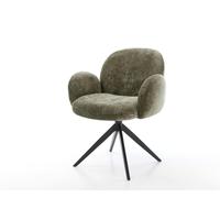 Chaise-pivotante Nube-Flex avec accoudoirs chenille olive pied croisé large noir pivotement sur 360° fonction bascule ressorts ensachés