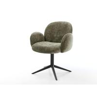 Chaise-pivotante Nube-Flex avec accoudoirs chenille olive pied de chaise 4 branches noir pivotement sur 360° fonction bascule ressorts ensachés
