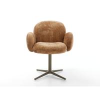 Chaise-pivotante Nube-Flex avec accoudoirs chenille rouille pied de chaise 4 branches aspect titane pivotement sur 360° ressorts ensachés