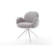 Chaise-pivotante Nube-Flex avec accoudoirs côtelé gris argenté pied croisé conique acier inoxydable brossé pivotement sur 180° ressorts ensachés