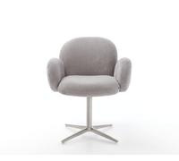 Chaise-pivotante Nube-Flex avec accoudoirs côtelé gris argenté pied de chaise 4 branches acier inoxydable brossé pivotement sur 360° ressorts ensachés