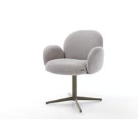 Chaise-pivotante Nube-Flex avec accoudoirs côtelé gris argenté pied de chaise 4 branches aspect titane pivotement sur 360° ressorts ensachés