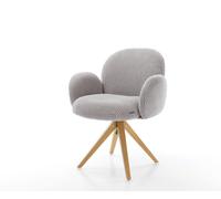 Chaise-pivotante Nube-Flex avec accoudoirs côtelé gris argenté pied en bois angulaire naturel pivotement sur 180° ressorts ensachés
