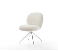 Chaise-pivotante Nube-Flex bouclé blanc pied croisé conique acier inoxydable brossé pivotement sur 180° ressorts ensachés