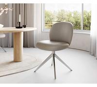 Chaise-pivotante Nube-Flex cuir de vache couleur boue pied croisé large acier inoxydable brossé pivotement sur 360° ressorts ensachés