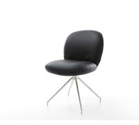 Chaise-pivotante Nube-Flex cuir de vache noir pied croisé conique acier inoxydable brossé pivotement sur 180° ressorts ensachés