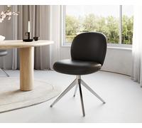 Chaise-pivotante Nube-Flex cuir de vache noir pied croisé large acier inoxydable brossé pivotement sur 360° ressorts ensachés