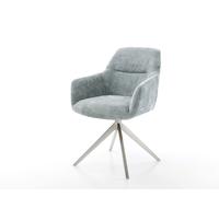 Chaise-pivotante Pejo-Flex chenille bleu pastel pied croisé large acier inoxydable brossé pivotement sur 360° fonction bascule ressorts ensachés