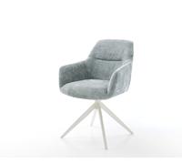 Chaise-pivotante Pejo-Flex chenille bleu pastel pied croisé large blanc pivotement sur 360° fonction bascule ressorts ensachés