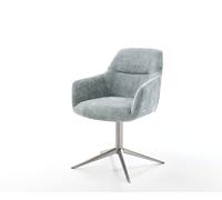 Chaise-pivotante Pejo-Flex chenille bleu pastel pied de chaise 4 branches acier inoxydable brossé pivotement sur 360° fonction bascule ressorts ensachés