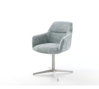 Chaise-pivotante Pejo-Flex chenille bleu pastel pied de chaise 4 branches acier inoxydable brossé pivotement sur 360° ressorts ensachés