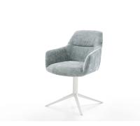 Chaise-pivotante Pejo-Flex chenille bleu pastel pied de chaise 4 branches blanc pivotement sur 360° fonction bascule ressorts ensachés