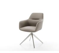 Chaise-pivotante Pejo-Flex cuir de vache couleur boue pied croisé large acier inoxydable brossé pivotement sur 360° fonction bascule ressorts ensachés