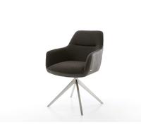Chaise-pivotante Pejo-Flex tissu mixte noir pied croisé large acier inoxydable brossé pivotement sur 360° fonction bascule ressorts ensachés