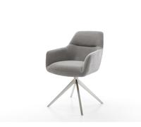 Chaise-pivotante Pejo-Flex tissu structuré doux gris pied croisé large acier inoxydable pivotement sur 360° ressorts ensachés
