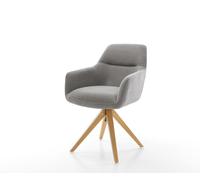 Chaise-pivotante Pejo-Flex tissu structuré doux gris pied en bois angulaire naturel pivotement sur 180° resorts ensachés