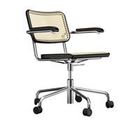 Thonet S 64 VDR Chaise de Bureau Pivotante avec Accoudoirs Chrome/Hêtre Teinté Noir