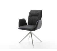 Chaise-pivotante Vinja-Flex cuir de vache noir pied croisé large acier inoxydable brossé pivotement sur 360° fonction bascule