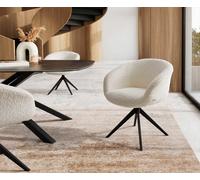 Chaise-pivotante Vinka-Flex avec accoudoirs bouclé blanc pied croisé large noir pivotement sur 360° ressorts ensachés