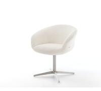 Chaise-pivotante Vinka-Flex avec accoudoirs bouclé blanc pied de chaise 4 branches acier inoxydable brossé pivotement sur 360° ressorts ensachés