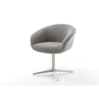 Chaise-pivotante Vinka-Flex avec accoudoirs bouclé gris argenté pied de chaise 4 branches acier inoxydable brossé pivotement sur 360° ressorts ensachés