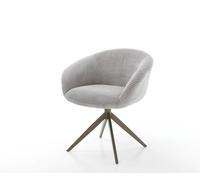 Chaise-pivotante Vinka-Flex avec accoudoirs côtelé gris argenté pied croisé large aspect titane pivotement sur 360° ressorts ensachés