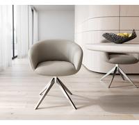 Chaise-pivotante Vinka-Flex avec accoudoirs cuir de vache couleur boue pied croisé large acier inoxydable brossé pivotement sur 360° ressorts ensachés