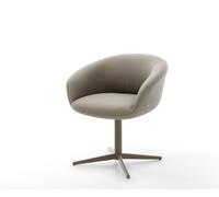 Chaise-pivotante Vinka-Flex avec accoudoirs cuir de vache couleur boue pied de chaise 4 branches aspect titane pivotement sur 360° ressorts ensachés