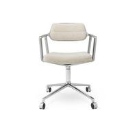 Chaise Pivotante Vipp 453 à Roulettes, Aluminium, Ondulé, Blanc Cassé, Gris Clair