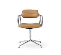 Chaise Pivotante Vipp 453 avec Patins en Aluminium et Cuir Sable