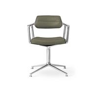 Chaise Pivotante Vipp 453 avec Patins en Aluminium et Cuir Vert Bosco